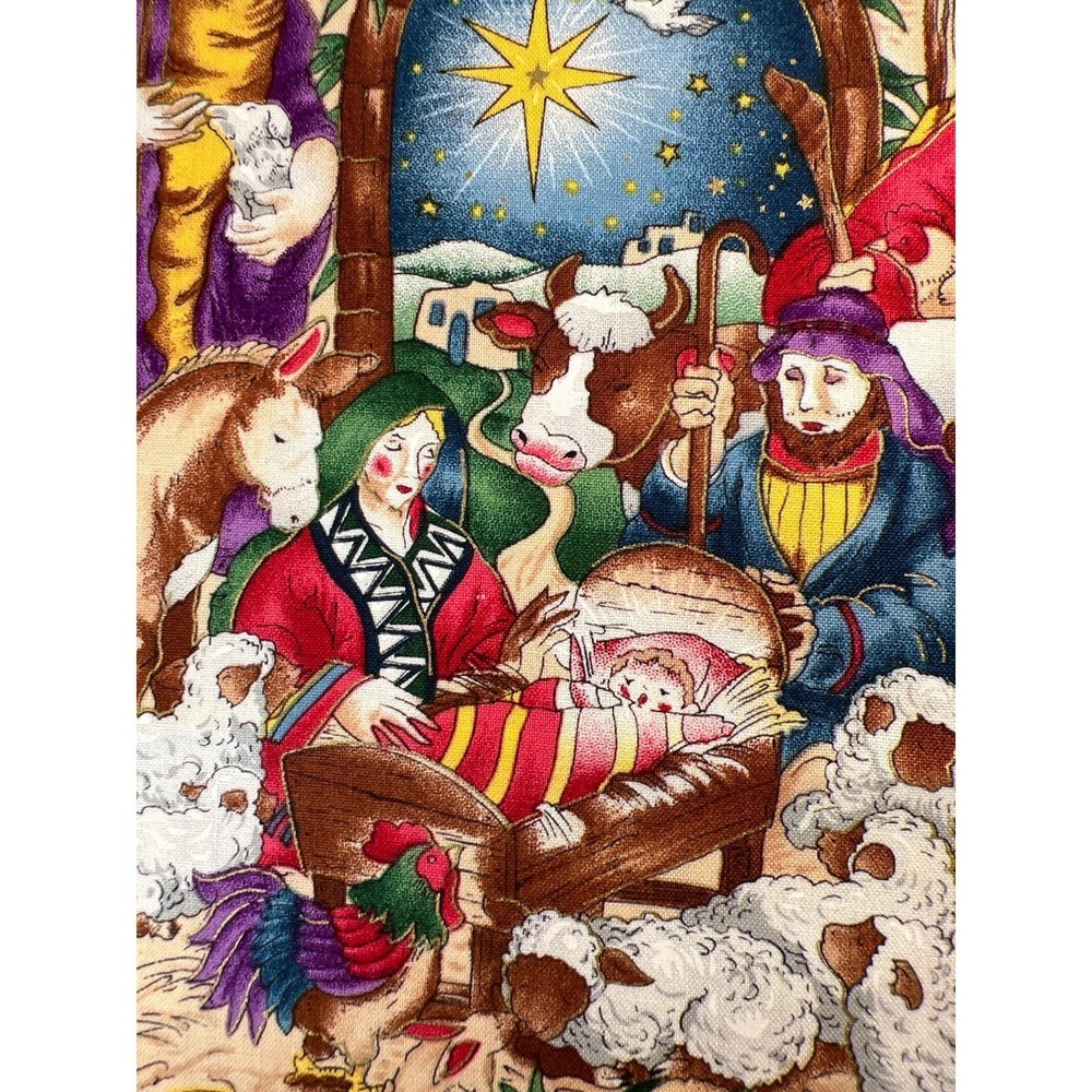 Fabric - VTG 90s Timeless Treasures Christmas Nativity Manger Collage 27 x 44" W